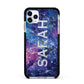 Personalised Clear Name Cutout Space Nebula Custom Apple iPhone 11 Pro Max in Silver with Black Impact Case