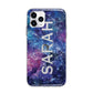 Personalised Clear Name Cutout Space Nebula Custom Apple iPhone 11 Pro Max in Silver with Bumper Case