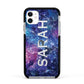 Personalised Clear Name Cutout Space Nebula Custom Apple iPhone 11 in White with Black Impact Case