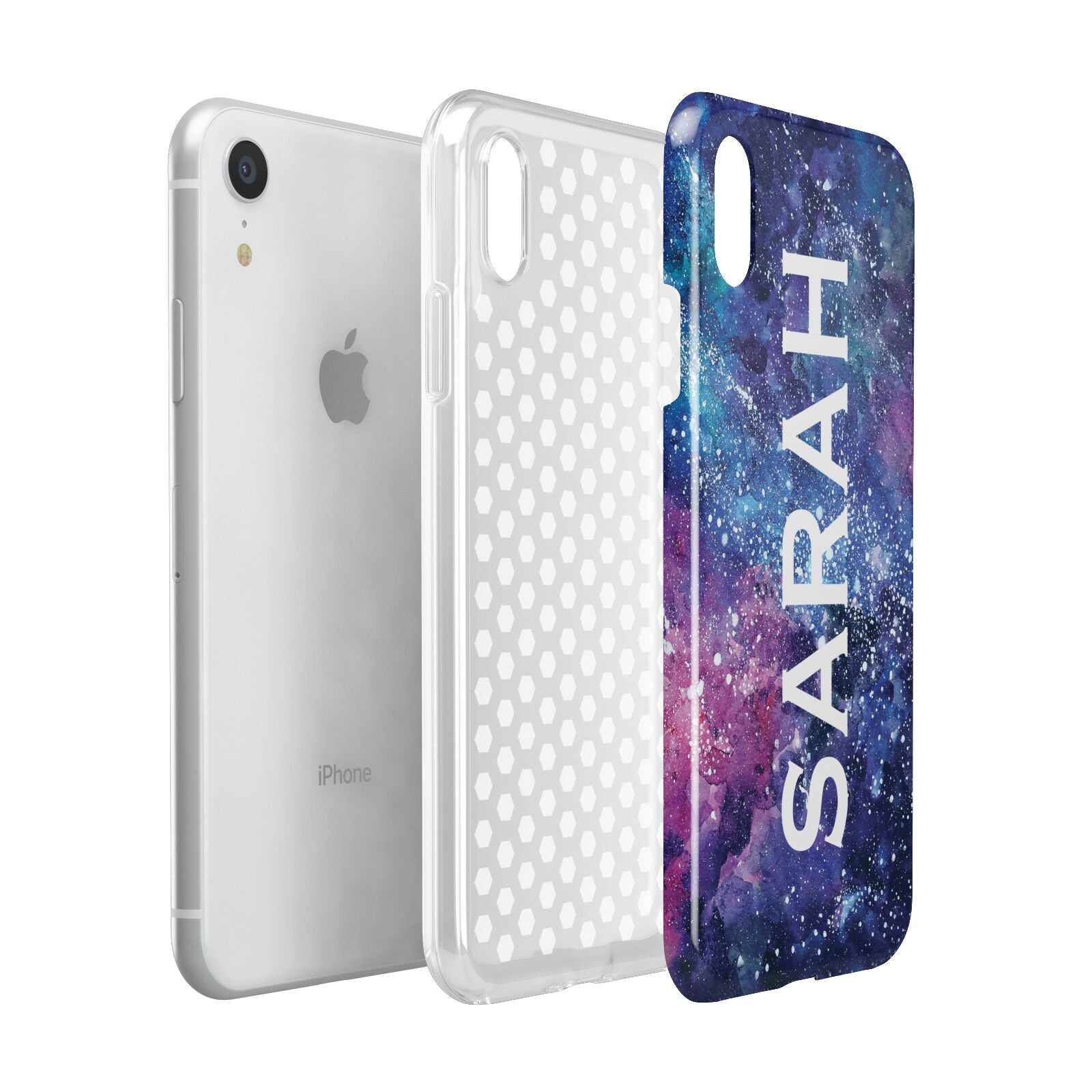 Personalised Clear Name Cutout Space Nebula Custom Apple iPhone XR White 3D Tough Case Expanded view