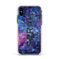 Personalised Clear Name Cutout Space Nebula Custom Apple iPhone Xs Impact Case Pink Edge on Black Phone