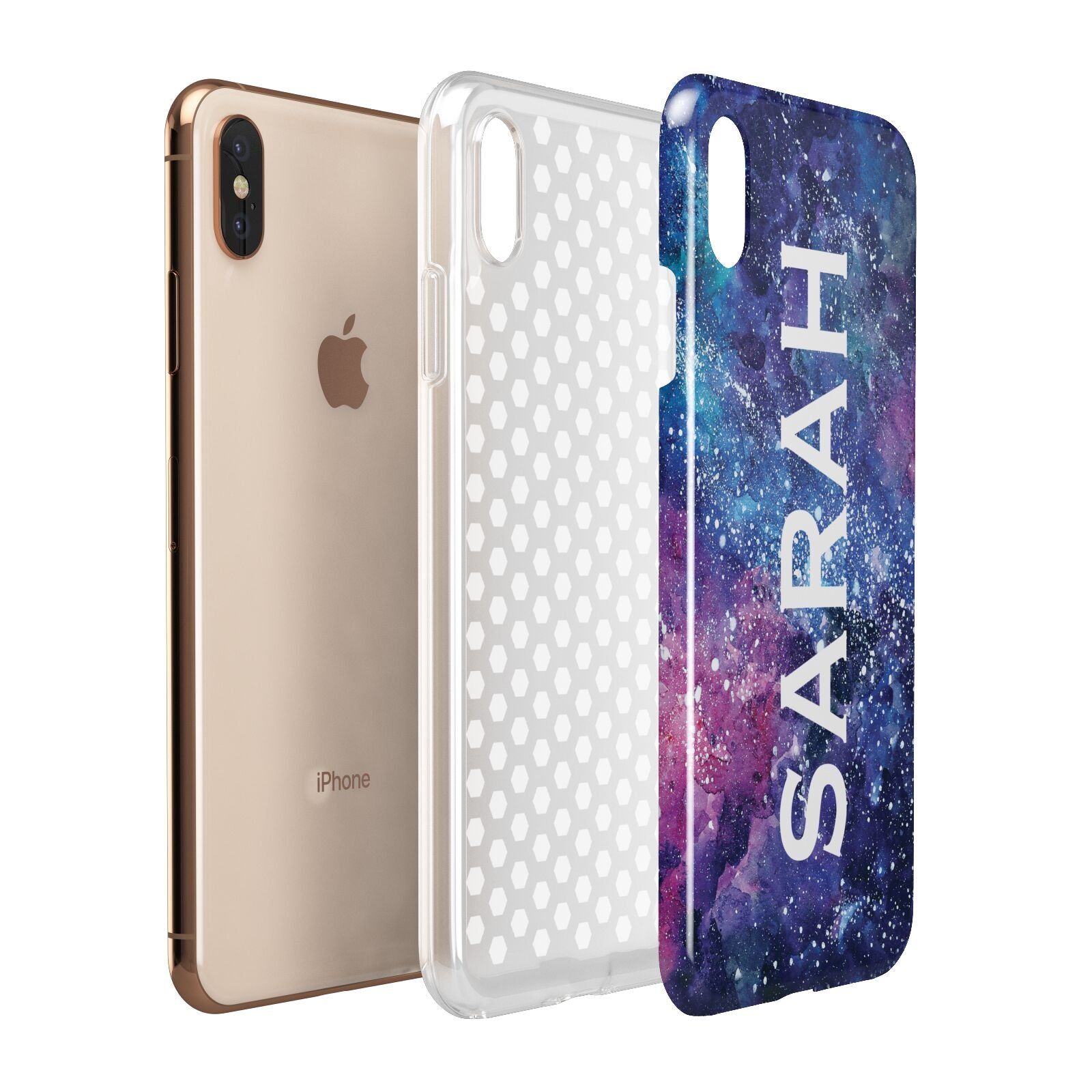 Personalised Clear Name Cutout Space Nebula Custom Apple iPhone Xs Max 3D Tough Case Expanded View