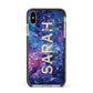 Personalised Clear Name Cutout Space Nebula Custom Apple iPhone Xs Max Impact Case Black Edge on Gold Phone