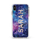 Personalised Clear Name Cutout Space Nebula Custom Apple iPhone Xs Max Impact Case White Edge on Gold Phone