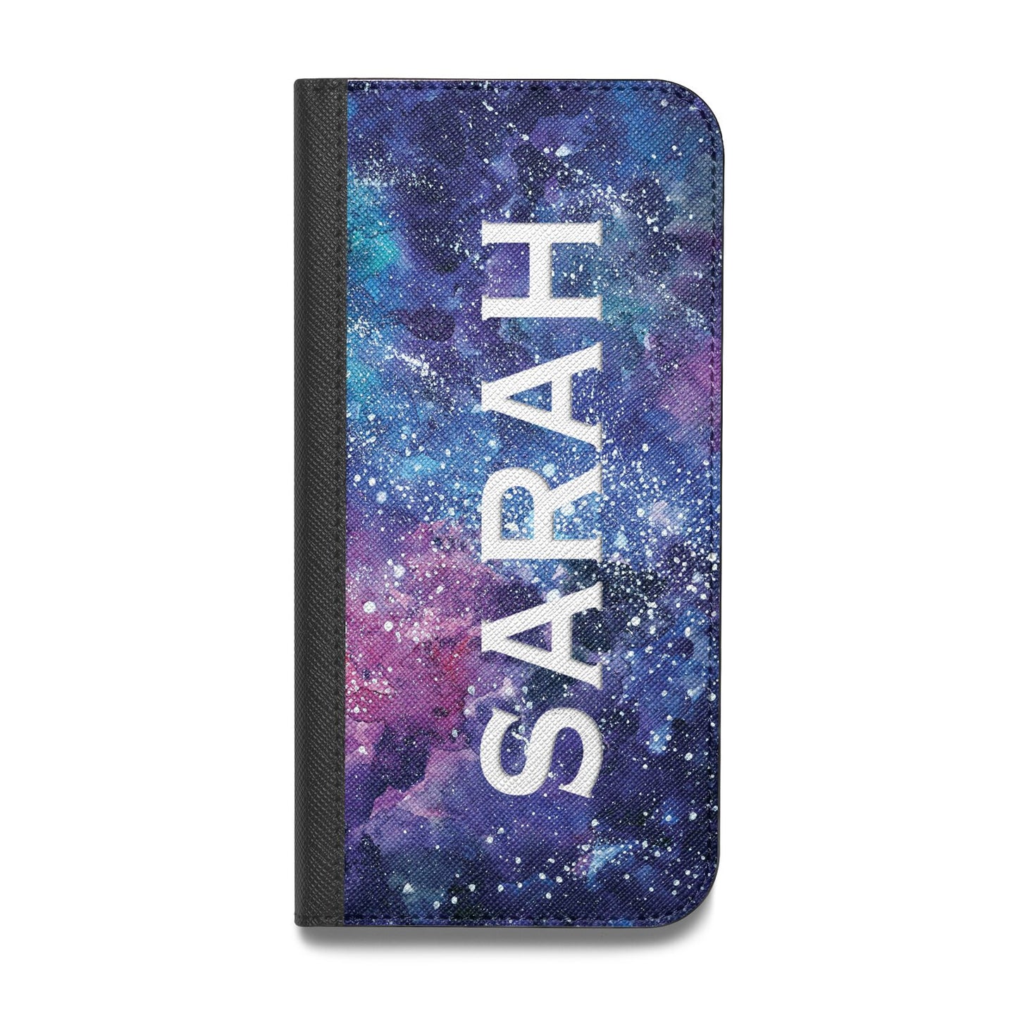 Personalised Clear Name Cutout Space Nebula Custom Vegan Leather Flip iPhone Case