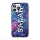 Personalised Clear Name Cutout Space Nebula Custom iPhone 13 Pro Clear Bumper Case