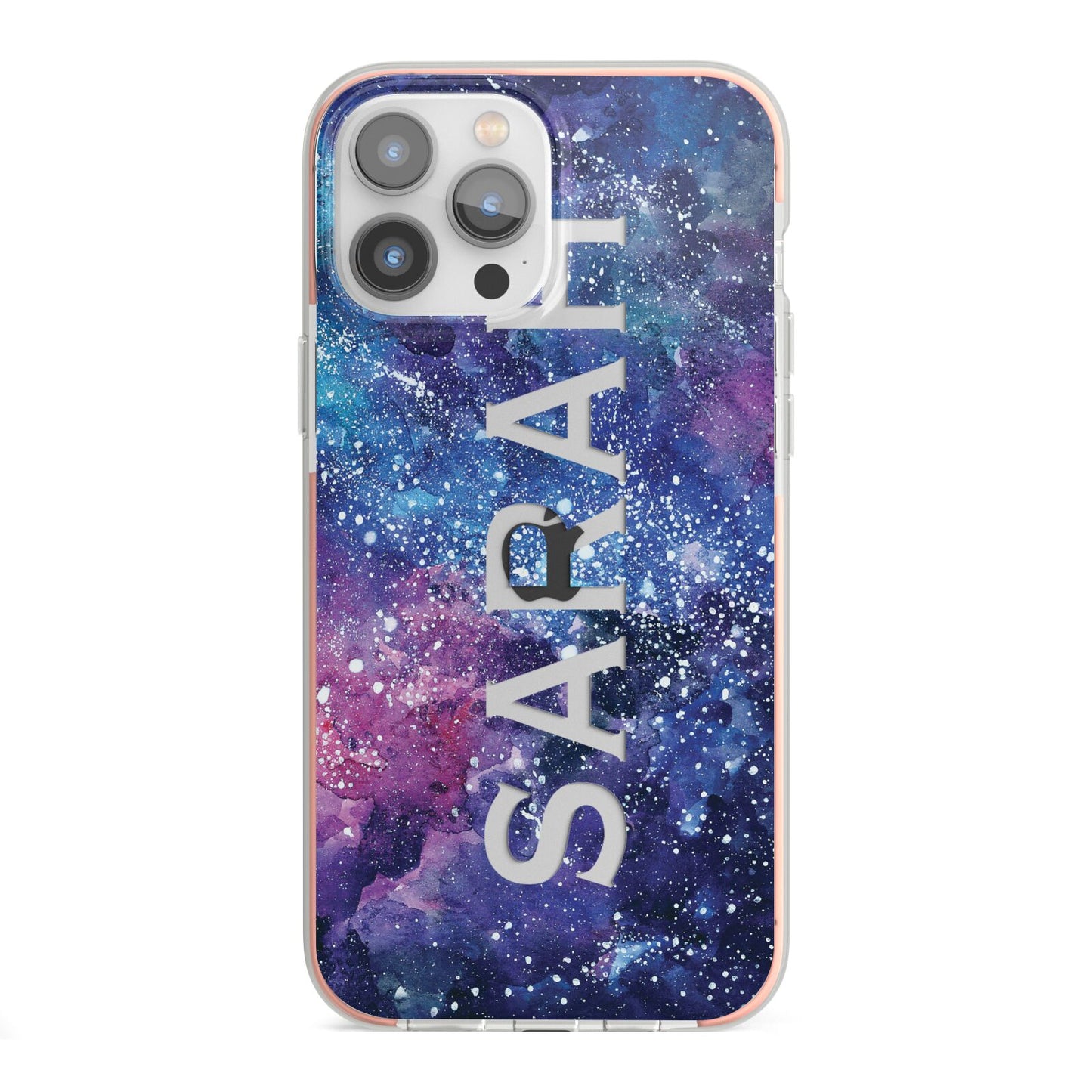 Personalised Clear Name Cutout Space Nebula Custom iPhone 13 Pro Max TPU Impact Case with Pink Edges