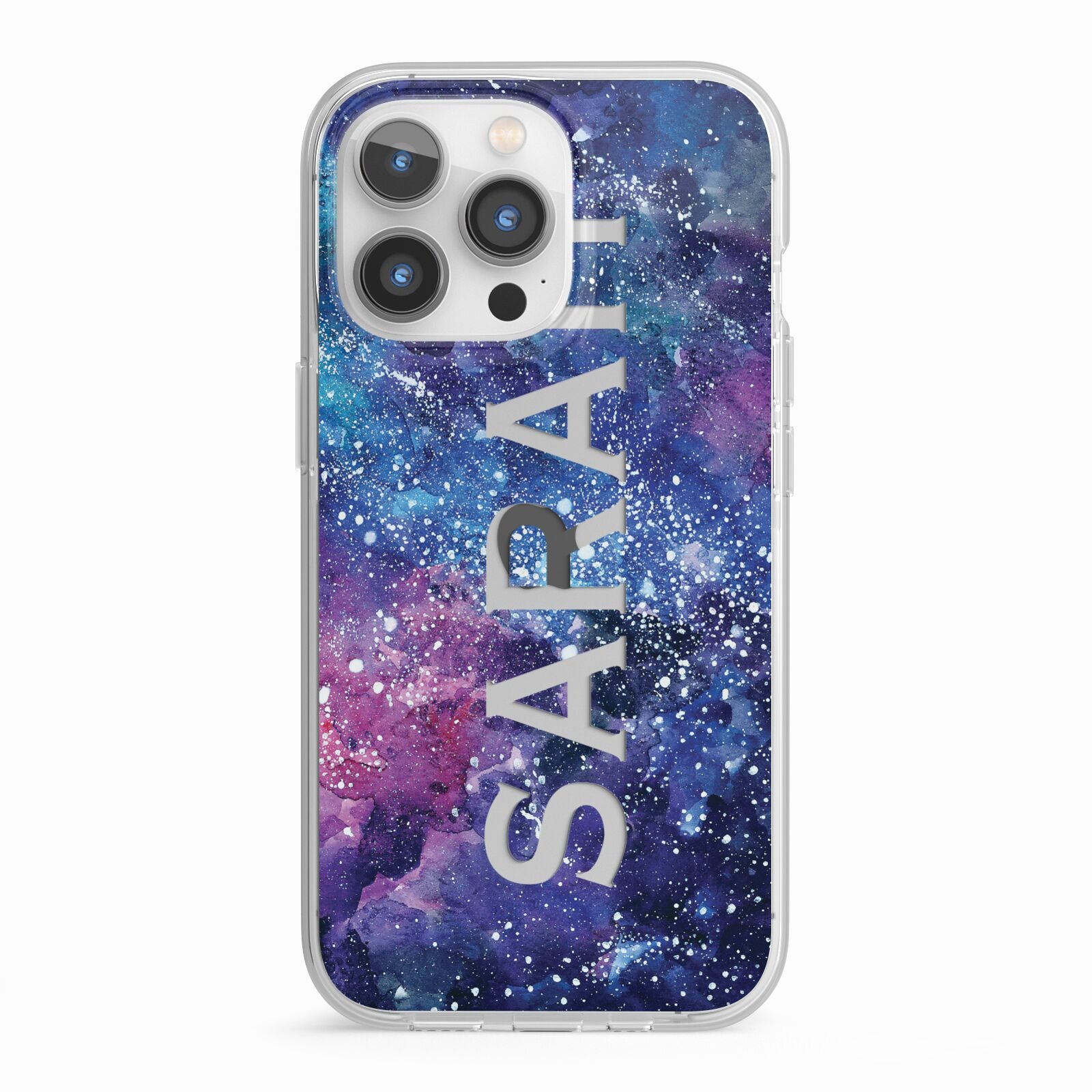 Personalised Clear Name Cutout Space Nebula Custom iPhone 13 Pro TPU Impact Case with White Edges