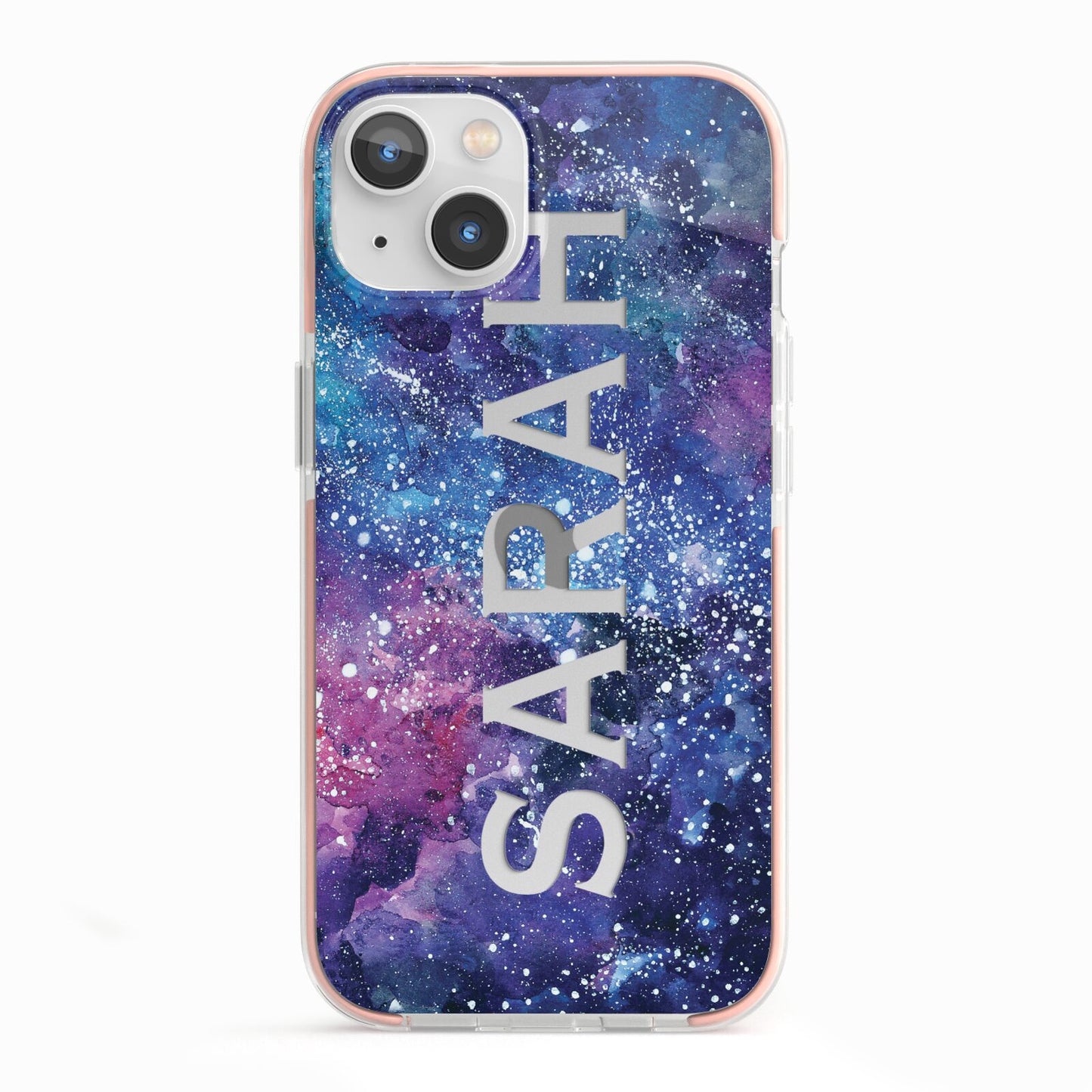 Personalised Clear Name Cutout Space Nebula Custom iPhone 13 TPU Impact Case with Pink Edges