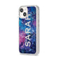 Personalised Clear Name Cutout Space Nebula Custom iPhone 14 Clear Tough Case Starlight Angled Image