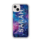 Personalised Clear Name Cutout Space Nebula Custom iPhone 14 Plus Glitter Tough Case Starlight