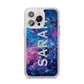 Personalised Clear Name Cutout Space Nebula Custom iPhone 14 Pro Max Glitter Tough Case Silver