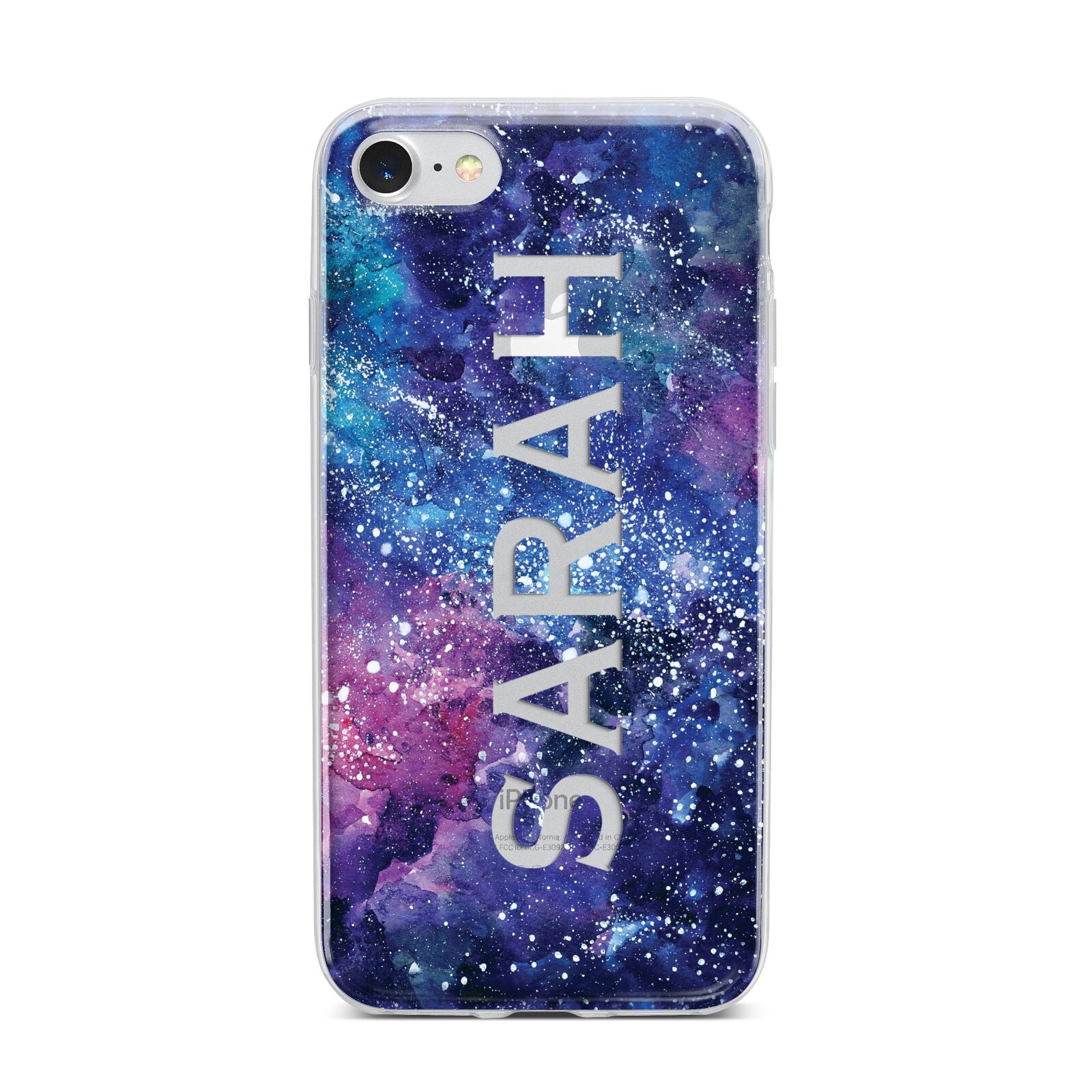 Personalised Clear Name Cutout Space Nebula Custom iPhone 7 Bumper Case on Silver iPhone