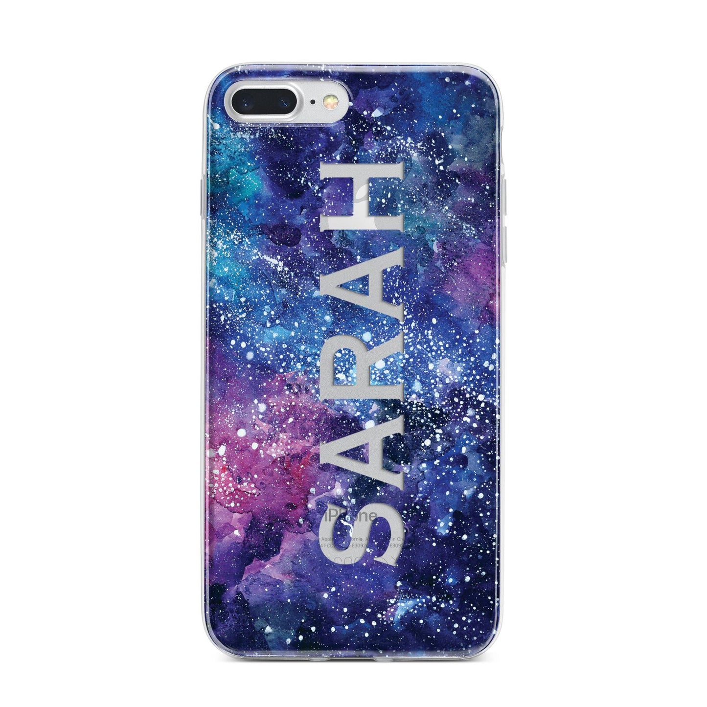 Personalised Clear Name Cutout Space Nebula Custom iPhone 7 Plus Bumper Case on Silver iPhone