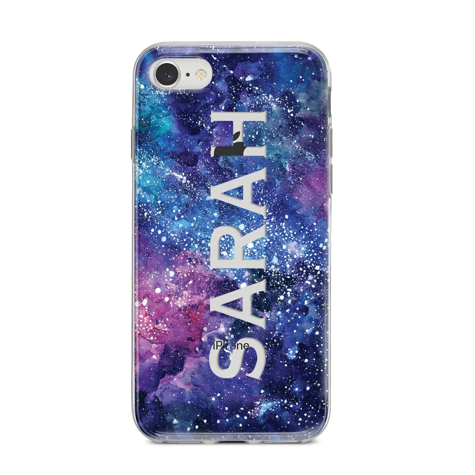 Personalised Clear Name Cutout Space Nebula Custom iPhone 8 Bumper Case on Silver iPhone