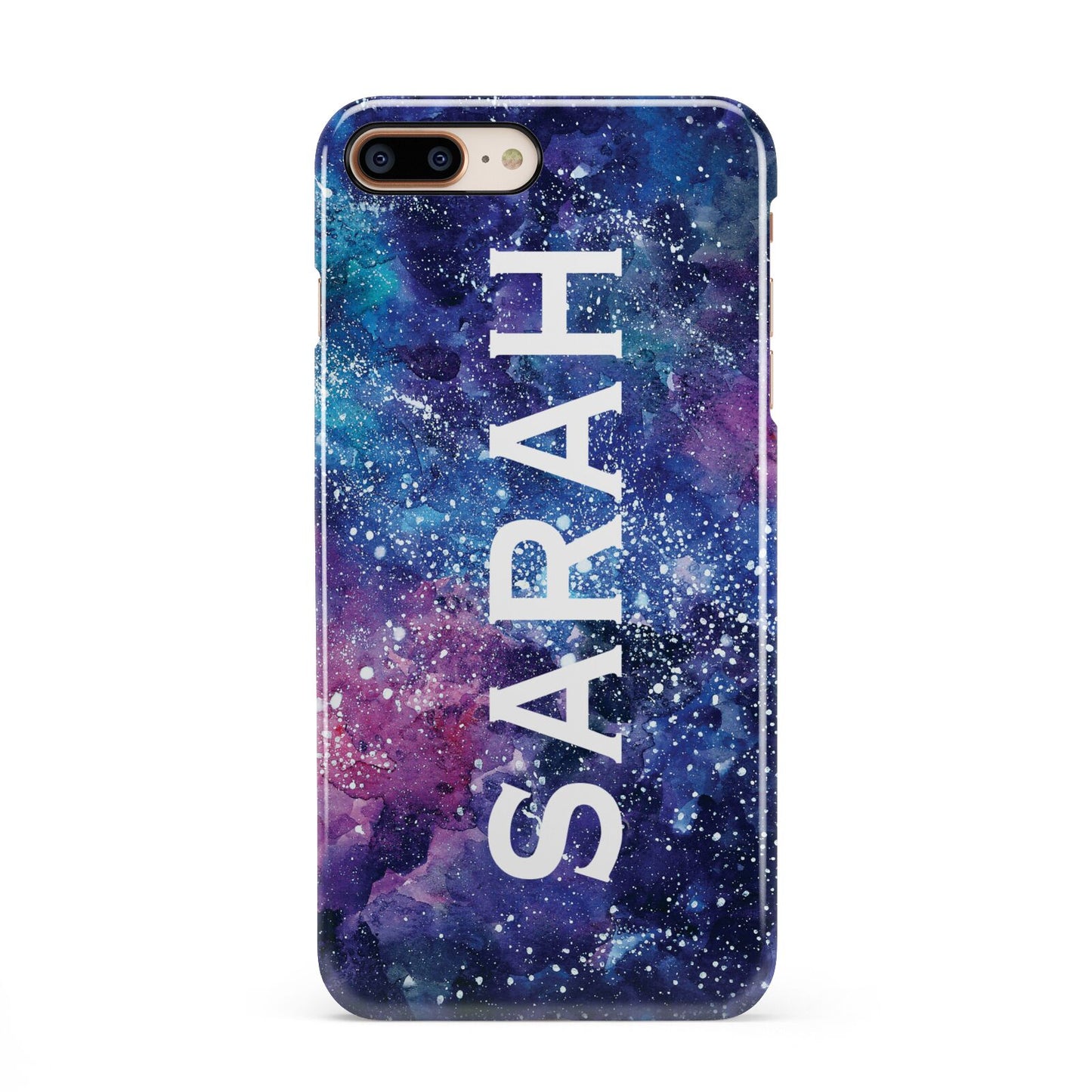 Personalised Clear Name Cutout Space Nebula Custom iPhone 8 Plus 3D Snap Case on Gold Phone