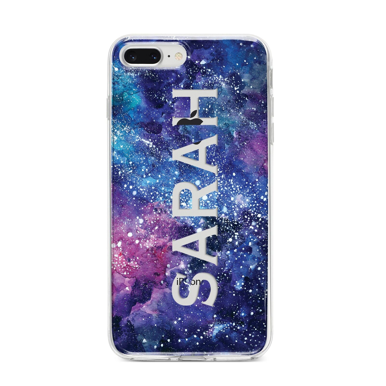 Personalised Clear Name Cutout Space Nebula Custom iPhone 8 Plus Bumper Case on Silver iPhone