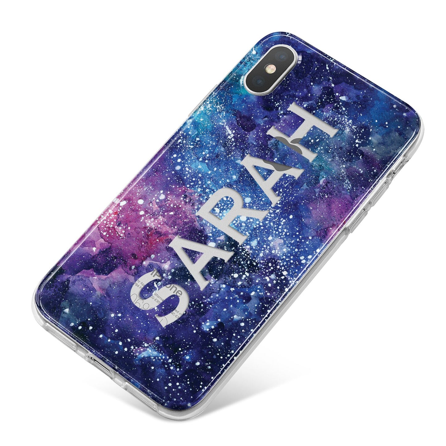 Personalised Clear Name Cutout Space Nebula Custom iPhone X Bumper Case on Silver iPhone