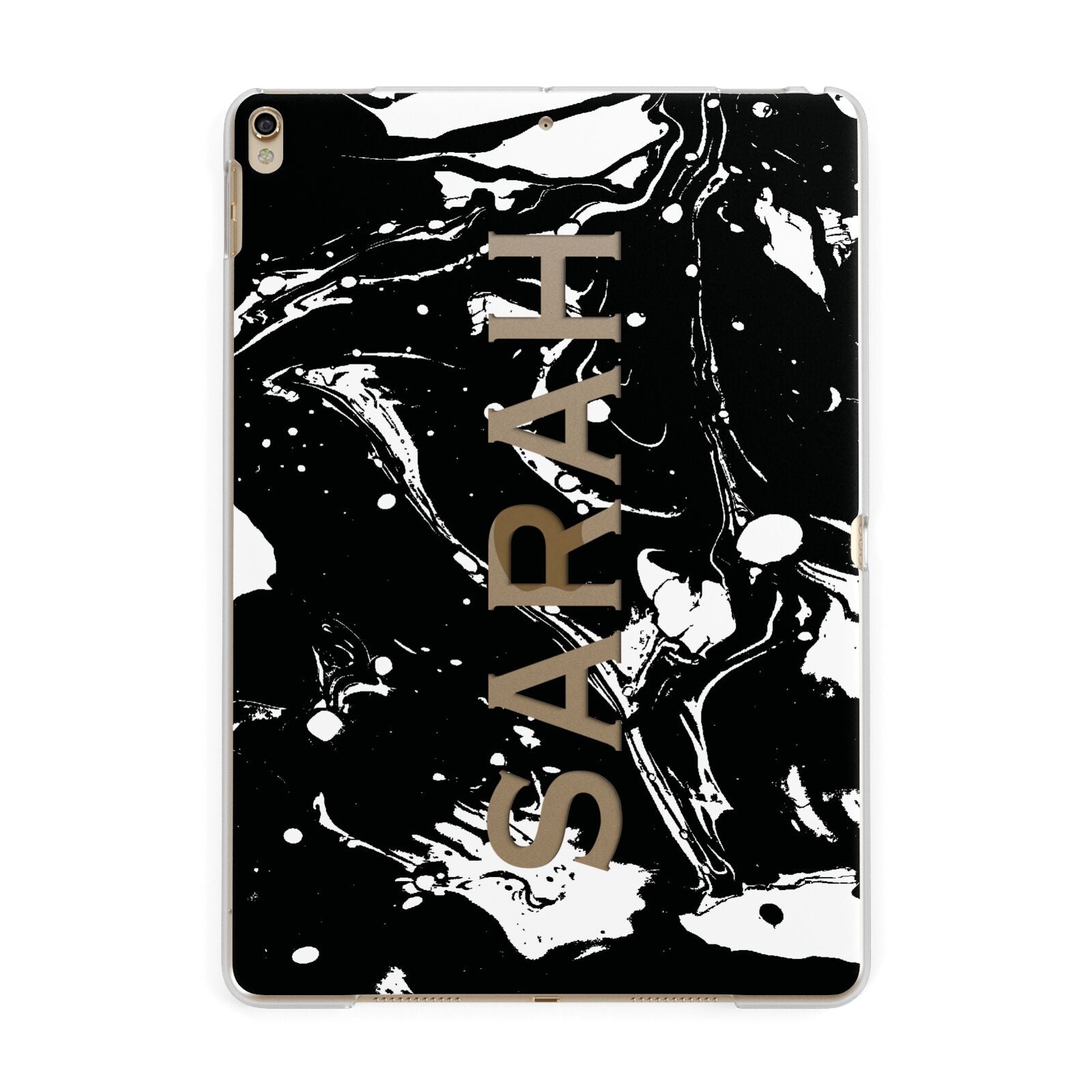 Personalised Clear Name Cutout Swirl Marble Custom Apple iPad Gold Case