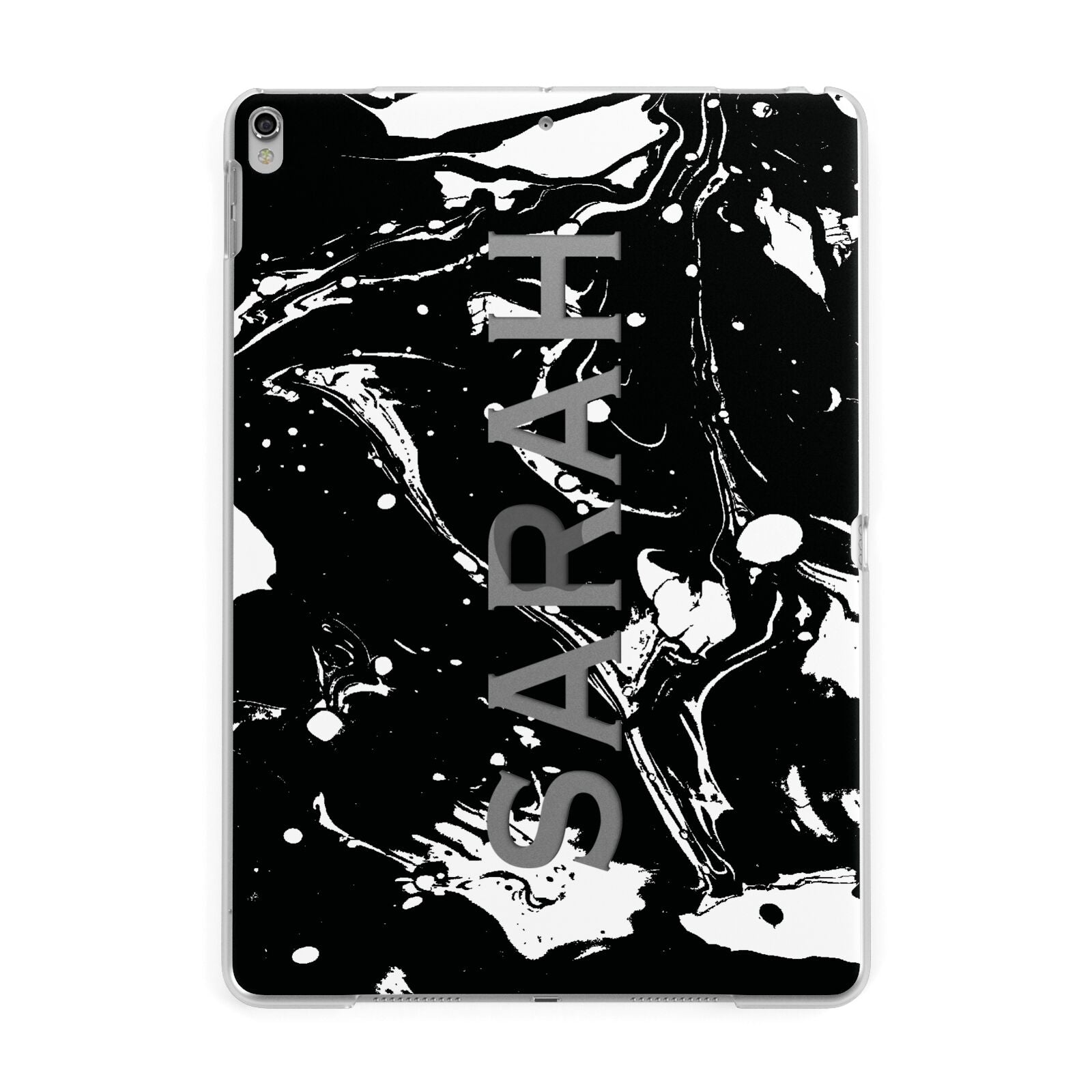 Personalised Clear Name Cutout Swirl Marble Custom Apple iPad Silver Case