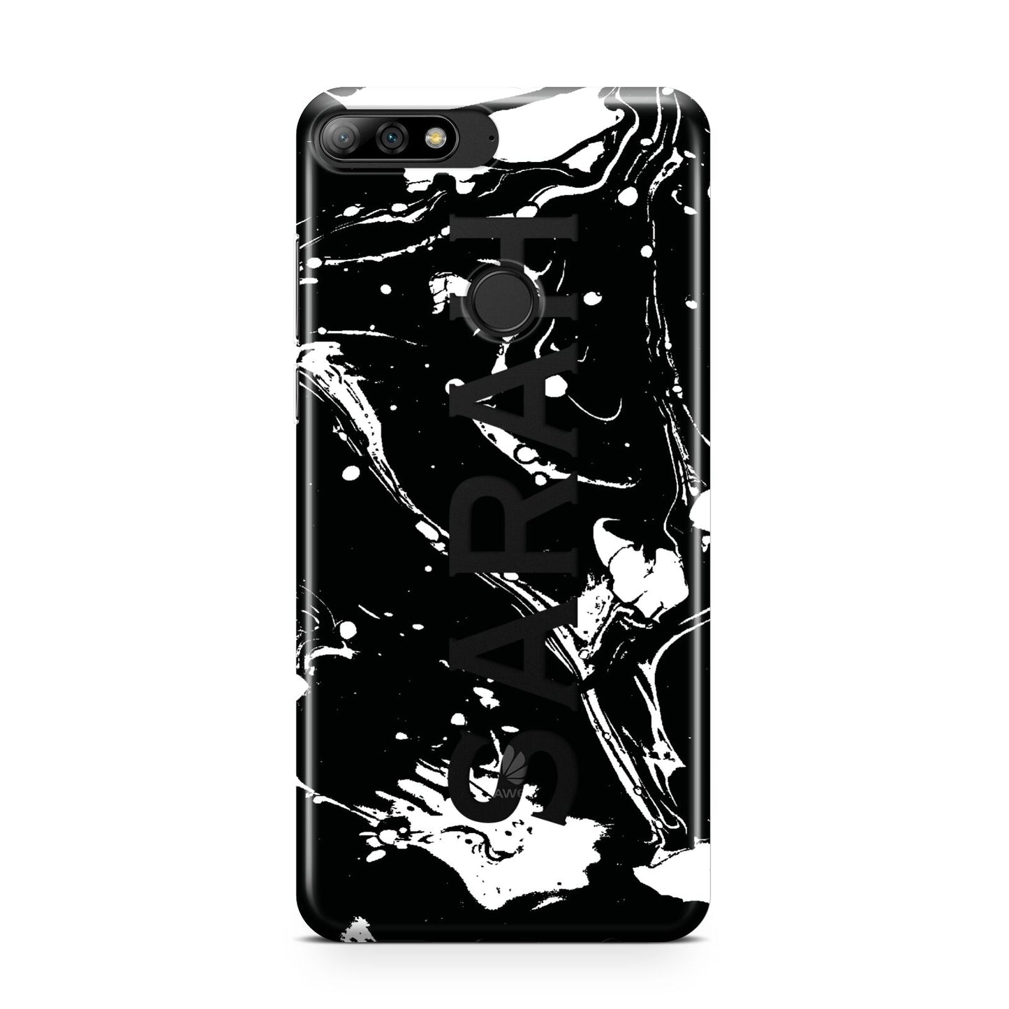 Personalised Clear Name Cutout Swirl Marble Custom Huawei Y7 2018