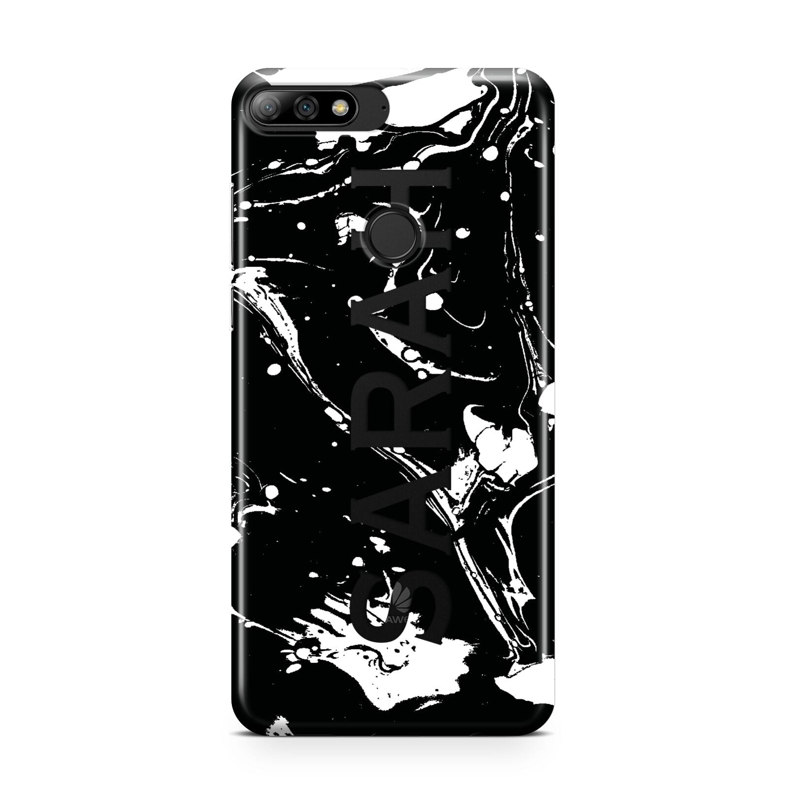 Personalised Clear Name Cutout Swirl Marble Custom Huawei Y7 2018