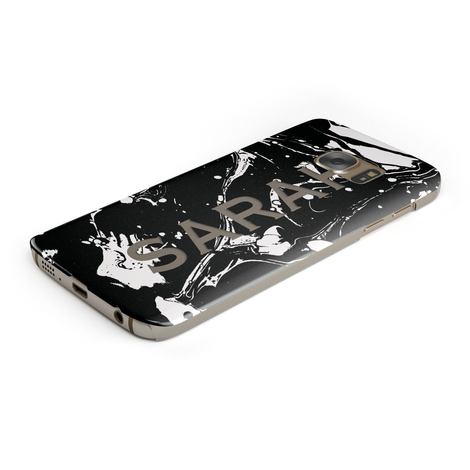 Personalised Clear Name Cutout Swirl Marble Custom Protective Samsung Galaxy Case Angled Image