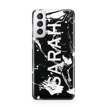 Personalised Clear Name Cutout Swirl Marble Custom Samsung S21 Case