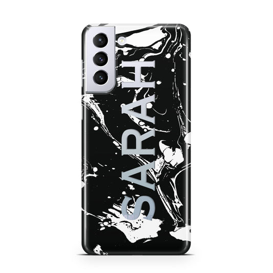 Personalised Clear Name Cutout Swirl Marble Custom Samsung S21 Plus Phone Case
