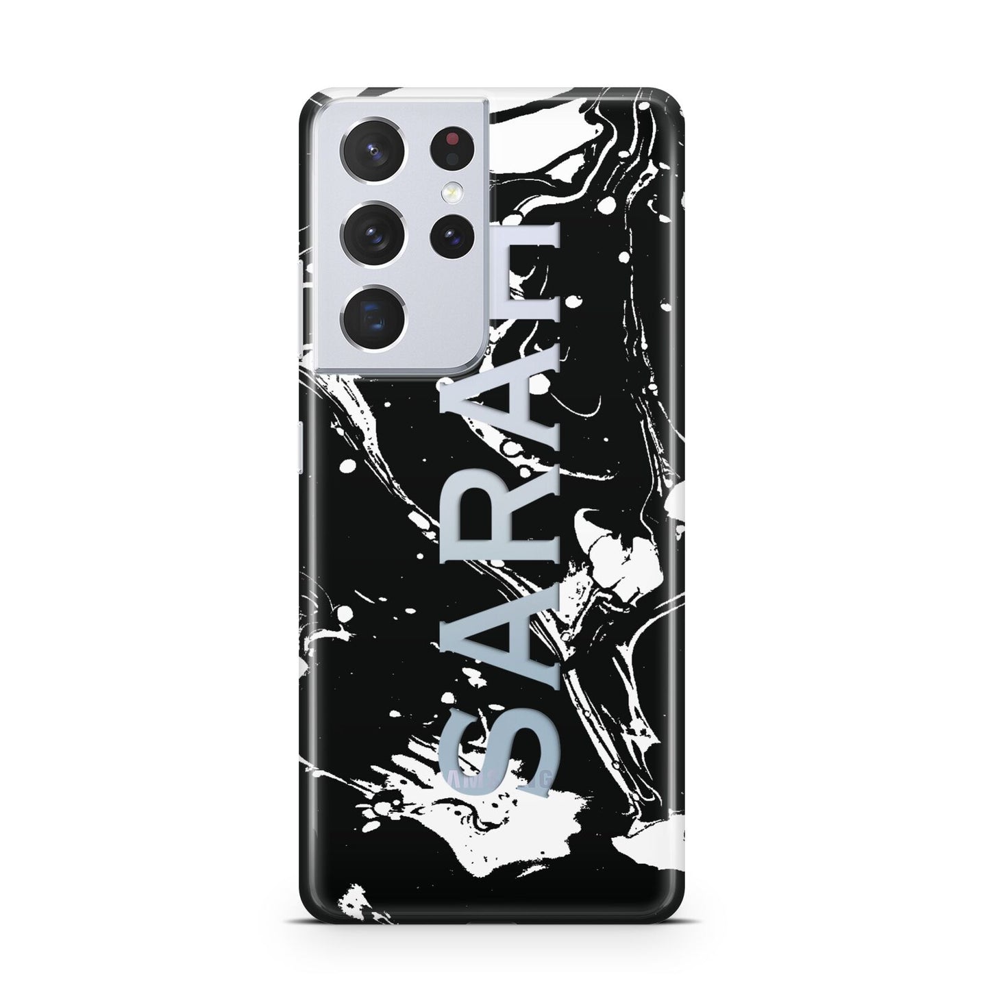 Personalised Clear Name Cutout Swirl Marble Custom Samsung S21 Ultra Case