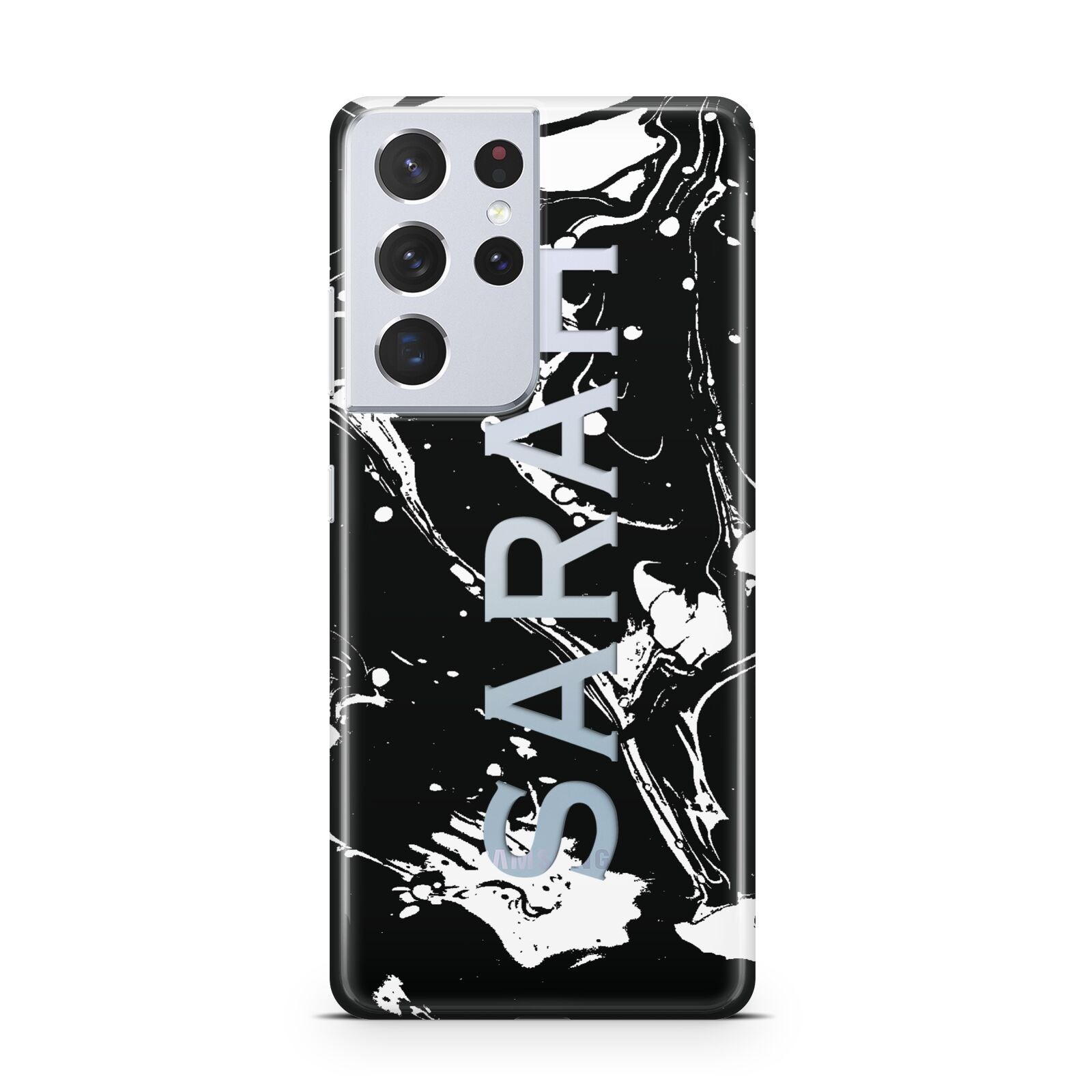 Personalised Clear Name Cutout Swirl Marble Custom Samsung S21 Ultra Case