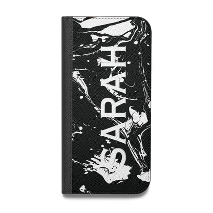 Personalised Clear Name Cutout Swirl Marble Custom Vegan Leather Flip Samsung Case