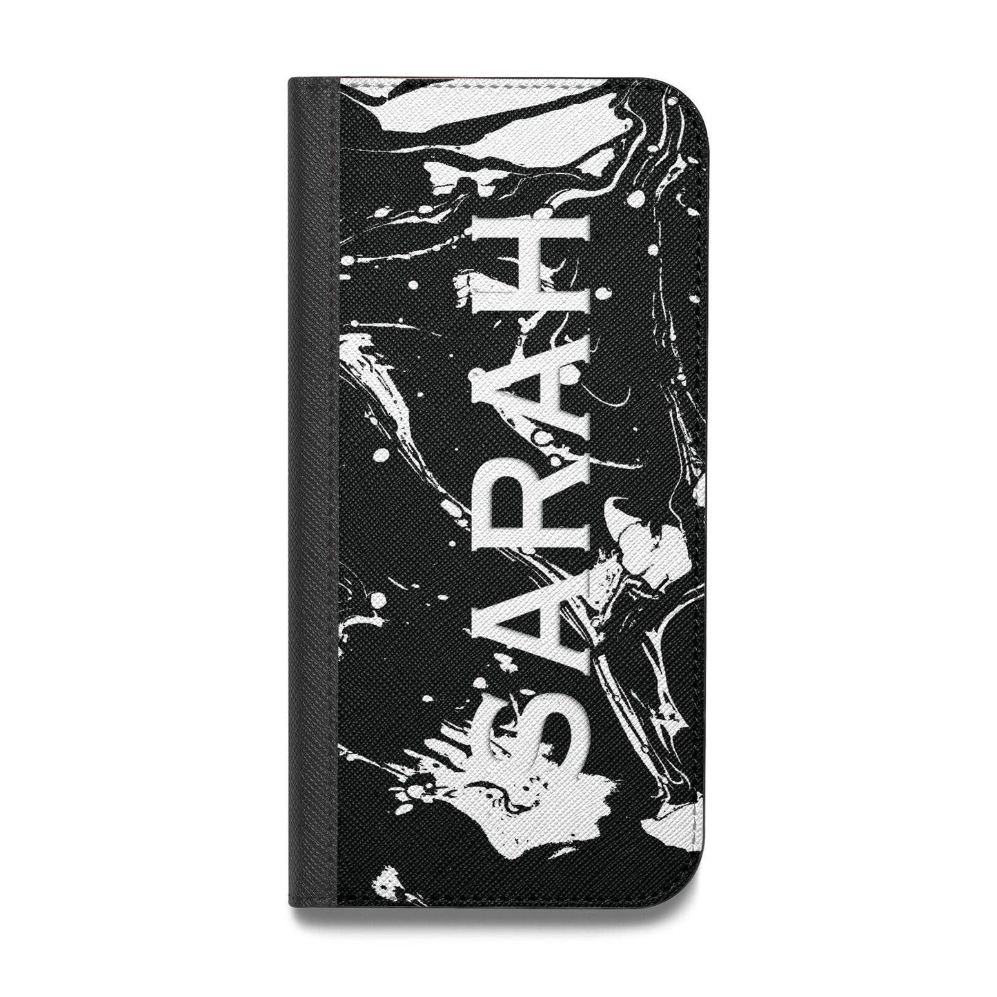 Personalised Clear Name Cutout Swirl Marble Custom Vegan Leather Flip iPhone Case