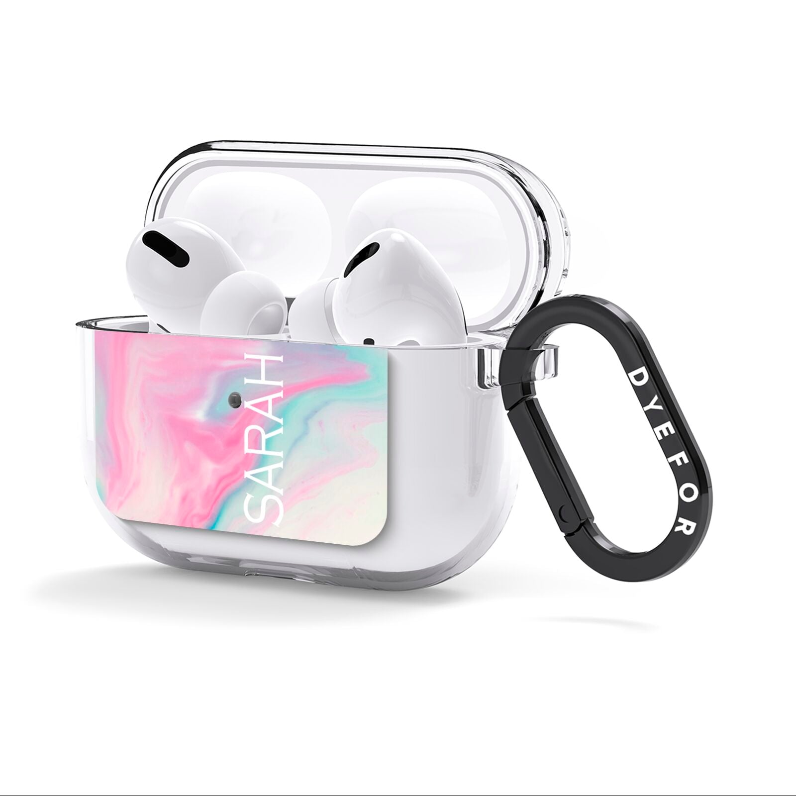 Personalised Clear Name Pastel Unicorn Marble AirPods Clear Case 3rd Gen Side Image