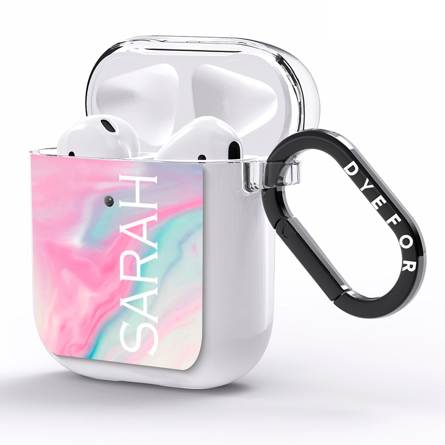 Personalised Clear Name Pastel Unicorn Marble AirPods Clear Case Side Image