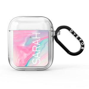 Personalised Clear Name Pastel Unicorn Marble AirPods Case
