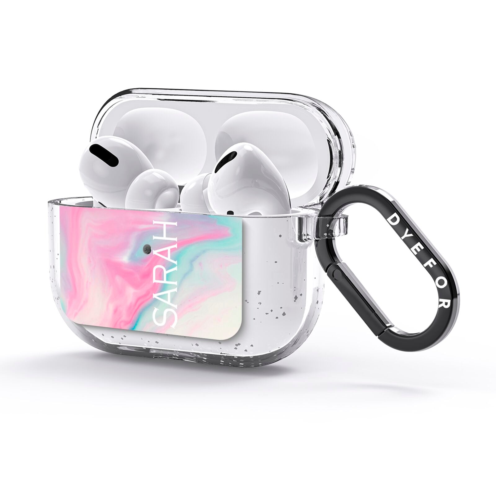 Personalised Clear Name Pastel Unicorn Marble AirPods Glitter Case 3rd Gen Side Image