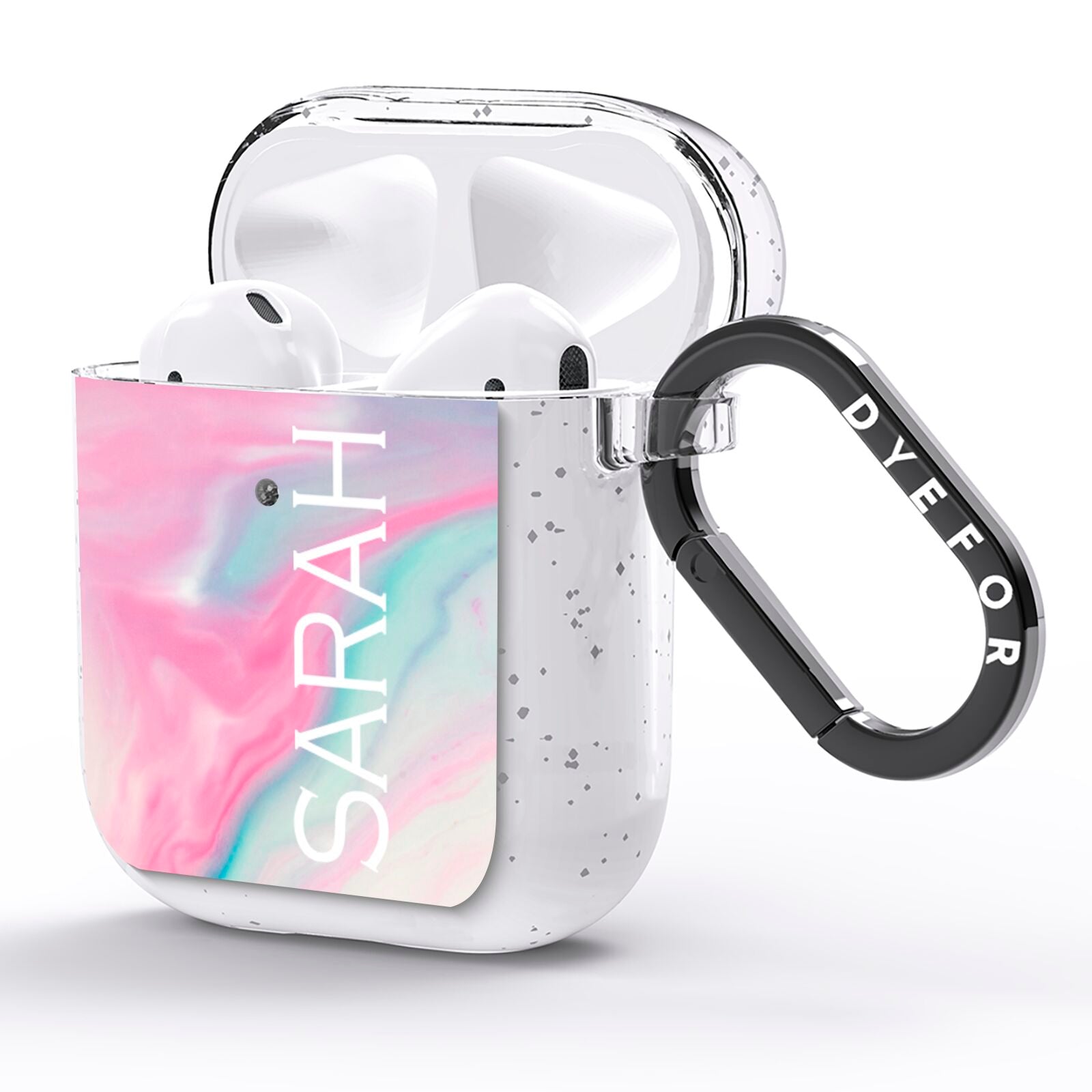 Personalised Clear Name Pastel Unicorn Marble AirPods Glitter Case Side Image