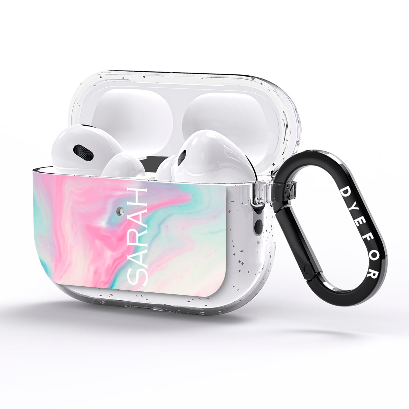 Personalised Clear Name Pastel Unicorn Marble AirPods Pro Glitter Case Side Image