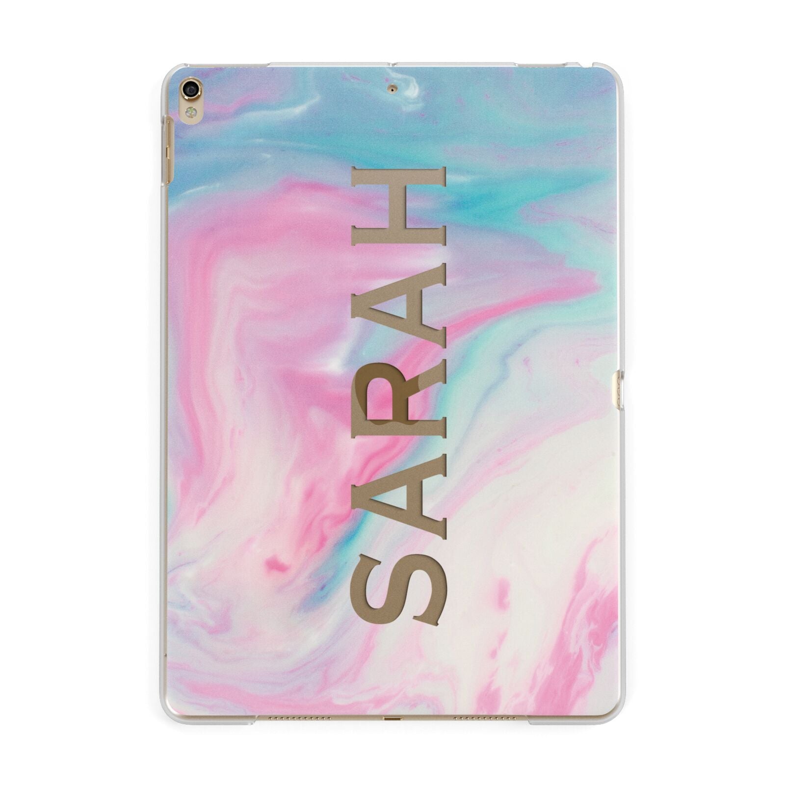 Personalised Clear Name Pastel Unicorn Marble Apple iPad Gold Case
