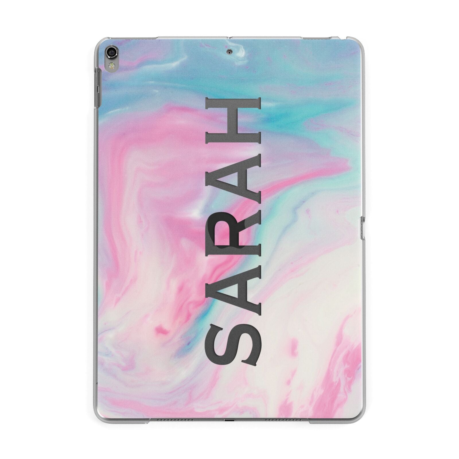 Personalised Clear Name Pastel Unicorn Marble Apple iPad Grey Case