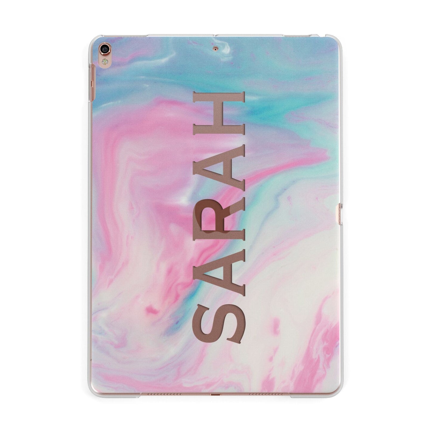 Personalised Clear Name Pastel Unicorn Marble Apple iPad Rose Gold Case