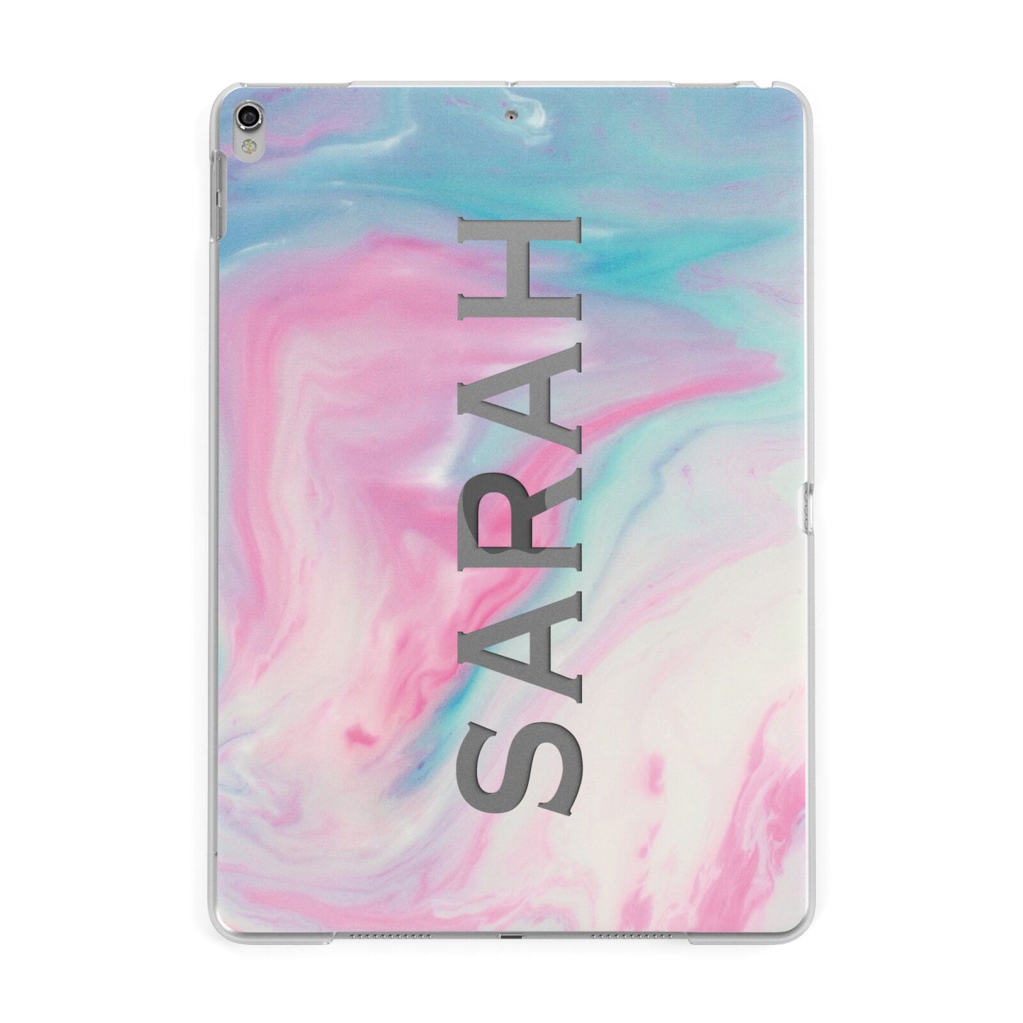 Personalised Clear Name Pastel Unicorn Marble Apple iPad Silver Case