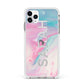 Personalised Clear Name Pastel Unicorn Marble Apple iPhone 11 Pro Max in Silver with White Impact Case
