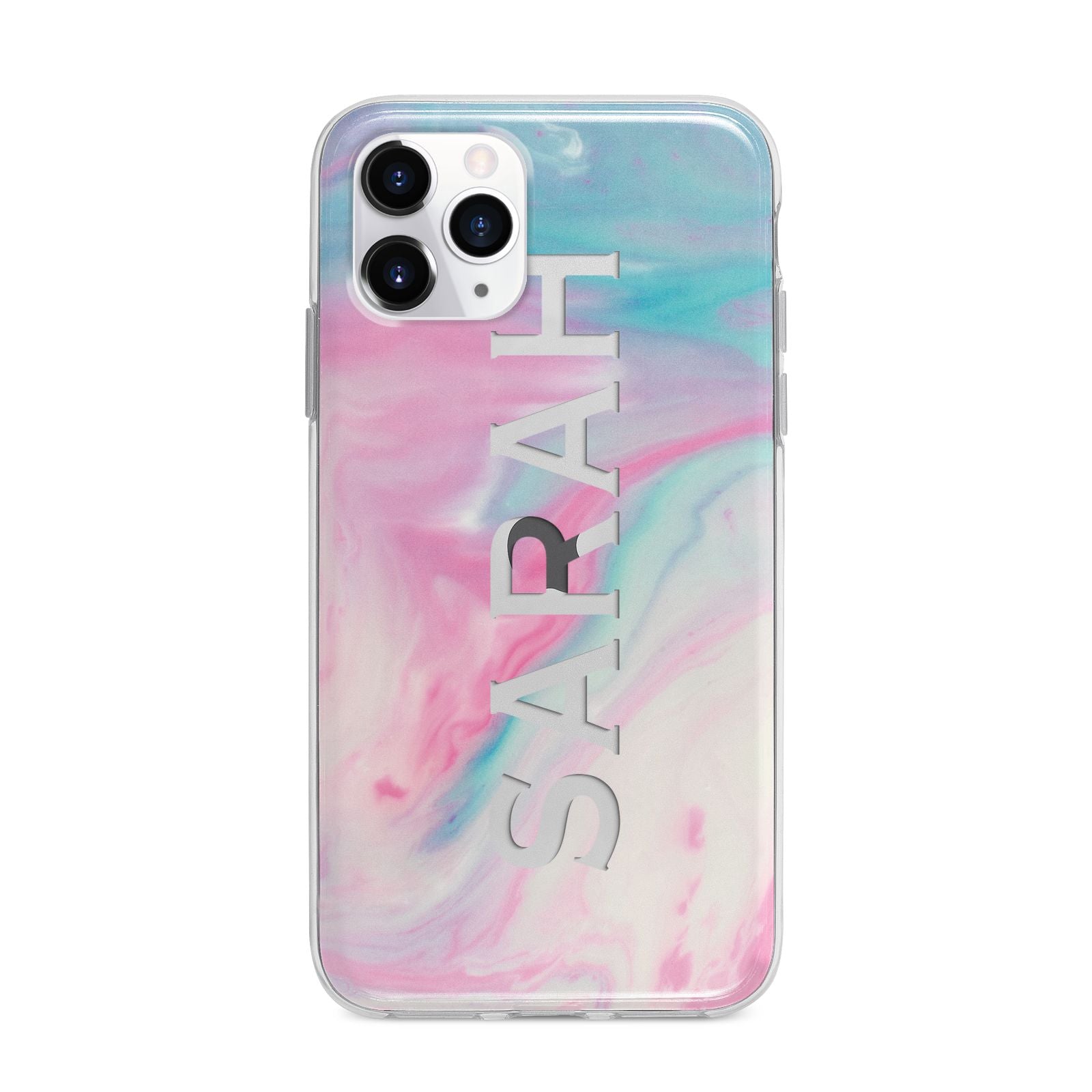 Personalised Clear Name Pastel Unicorn Marble Apple iPhone 11 Pro in Silver with Bumper Case