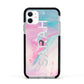 Personalised Clear Name Pastel Unicorn Marble Apple iPhone 11 in White with Black Impact Case