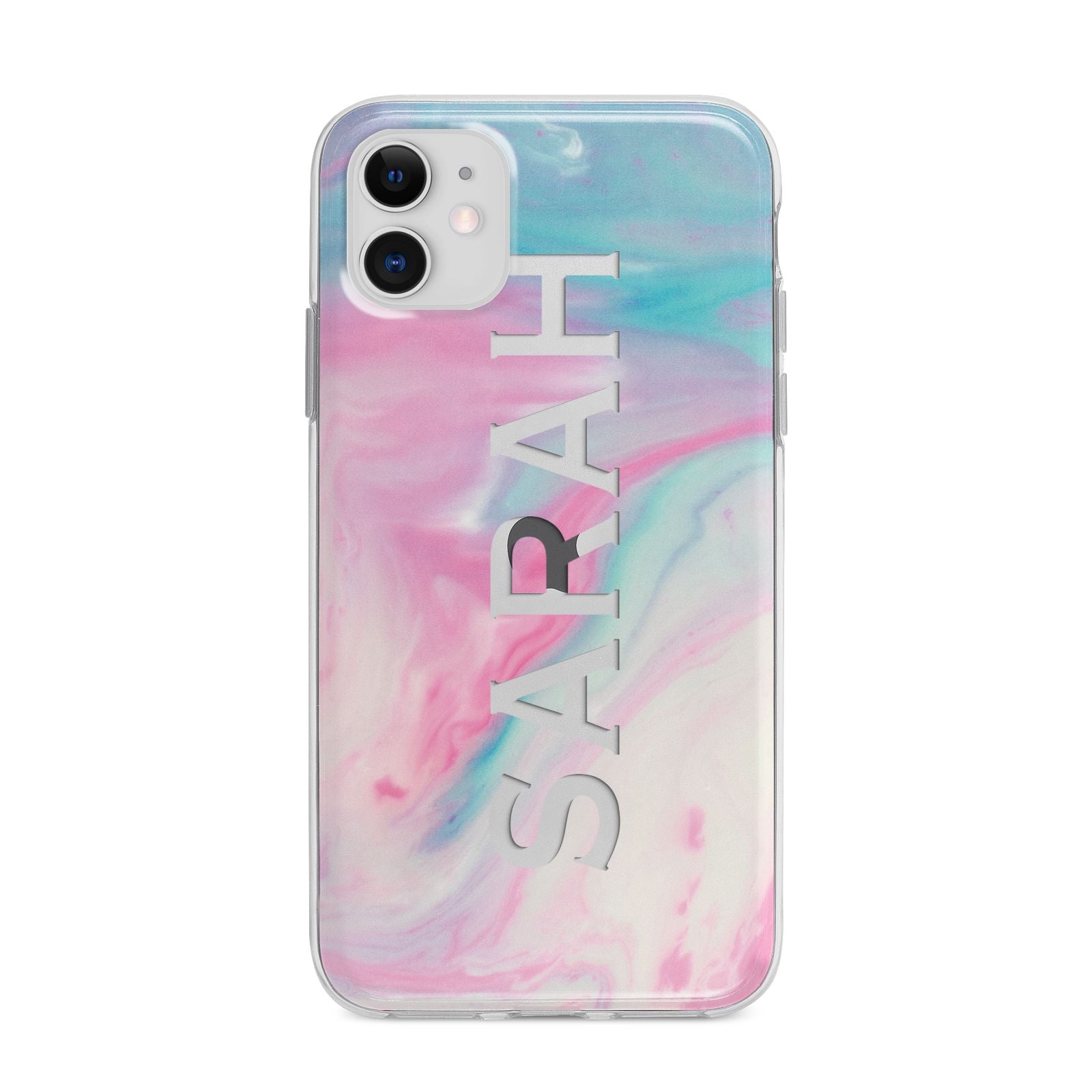 Personalised Clear Name Pastel Unicorn Marble Apple iPhone 11 in White with Bumper Case