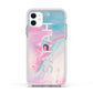 Personalised Clear Name Pastel Unicorn Marble Apple iPhone 11 in White with White Impact Case
