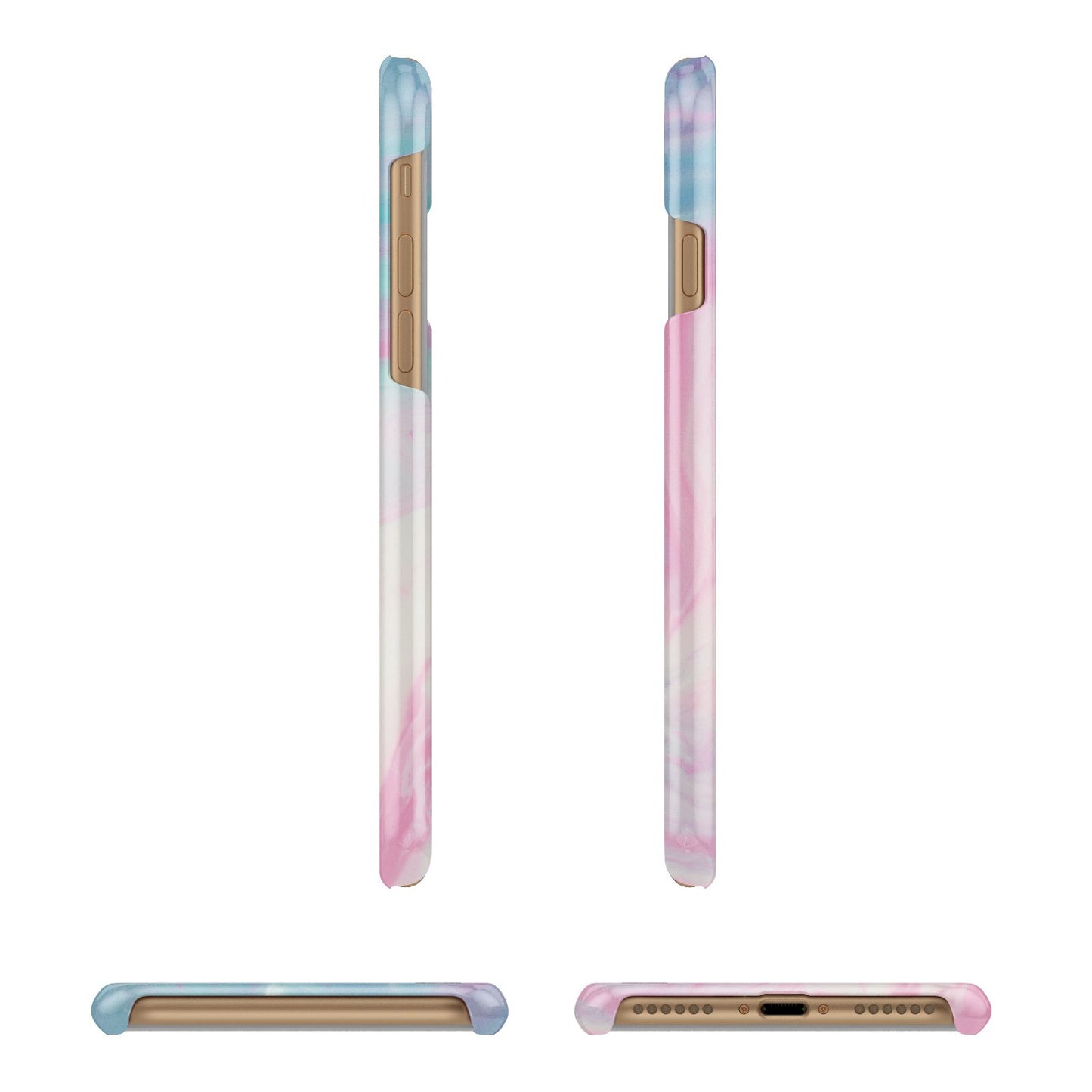 Personalised Clear Name Pastel Unicorn Marble Apple iPhone 7 8 3D Wrap Snap Case Angled Images