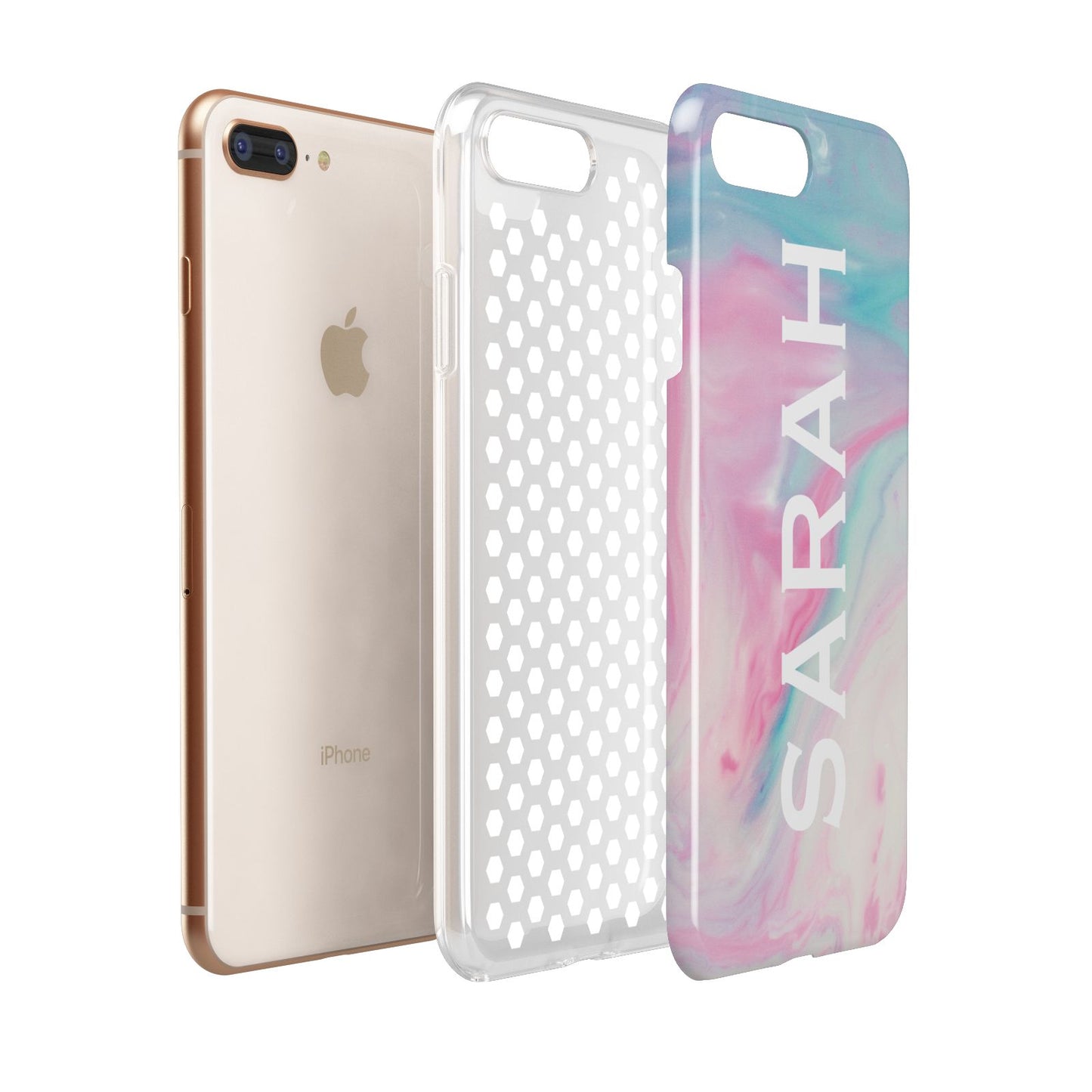 Personalised Clear Name Pastel Unicorn Marble Apple iPhone 7 8 Plus 3D Tough Case Expanded View